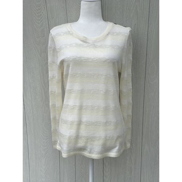 Jones New York Signature Cream Ivory White Stripe Sweater Size Medium - Picture 1 of 4